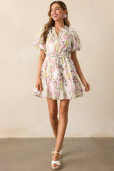 For Good Measure Ivory Floral Cotton Puff Sleeve Mini Dress