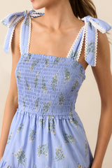 Take Me Away Cotton Periwinkle Floral Smocked Maxi Dress
