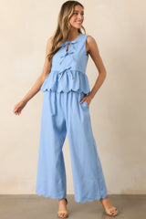 Weekend Getaway Light Blue Scalloped Hem Pants