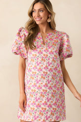 Head In The Clouds Pink Floral Jacquard Mini Dress