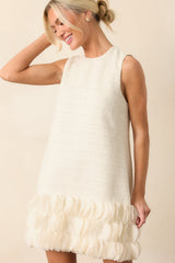 The Rest Is History Ivory Tweed Sleeveless Mini Shift Dress