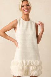 The Rest Is History Ivory Tweed Sleeveless Mini Shift Dress