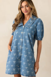 A Fine Line Medium Wash Denim Button Front Mini Dress