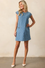 Just Wondering Light Chambray Quilted Mini Dress