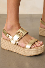 Warm Breeze Gold Espadrille Platform Sandals
