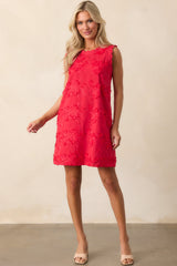 No Comparison Red Floral Embroidered Mini Shift Dress