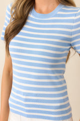 Let's Catch Up Light Blue Stripe Short Sleeve Top