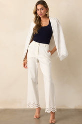 The Time Is Now White Straight Leg Scallop Hem Jeans