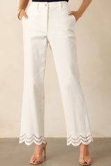 The Time Is Now White Straight Leg Scallop Hem Jeans
