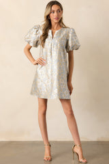 The Missing Piece Ash Blue Floral Jacquard Mini Dress