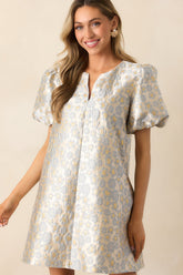 The Missing Piece Ash Blue Floral Jacquard Mini Dress