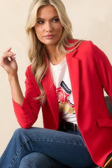 She Means Business Red Single-Breasted Tailored Blazer