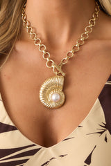 Vitamin Sea Gold Nautilus Seashell Statement Necklace