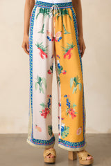 Breathing Deep Yellow Colorblock Coastal Print Drawstring Pants