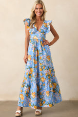 Sunshine State Of Mind Blue Cotton Lemon Print Maxi Dress