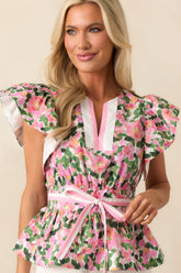 The Beauty Of Now Pink Floral Cotton Peplum Top