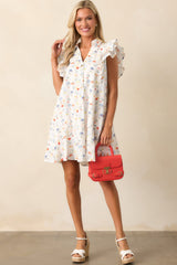 Endless Sunsets Ivory Floral Cotton Flutter Sleeve Mini Dress