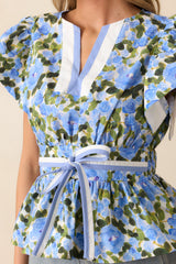 The Beauty Of Now Blue Floral Cotton Peplum Top