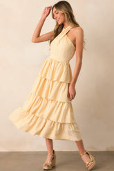 Where I Want To Be Yellow Stripe Tiered Halter Maxi Dress