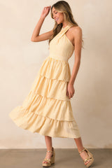 Where I Want To Be Yellow Stripe Tiered Halter Maxi Dress