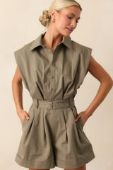 Time To Adventure Olive Green Cotton Button Front Romper