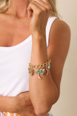 Sun-kissed & Carefree Gold Multi Tropical Charm Bracelet