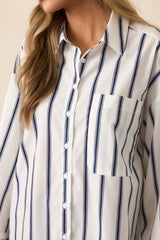 Unfinished Business Navy Stripe Button Front Top