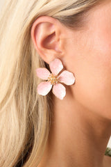 Rooftop Garden Light Pink Pearlescent Flower Earrings
