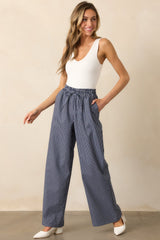 Stay For A While Navy Stripe Drawstring Pants