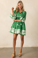 Gentle Breeze Green Cotton Floral Mini Dress