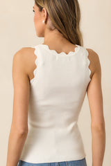 Shay White Cotton Scallop Tank