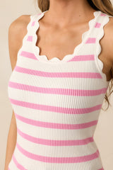 Shay Lantana Pink Stripe Cotton Scallop Tank