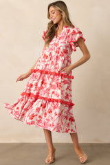 Just Right Pink Floral Flutter Sleeve Midi Dress