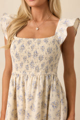 Blooming Brunch Cotton Beige Floral Flutter Sleeve Maxi Dress