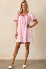 Frolic Through Fields Cotton Pink Floral Mini Dress