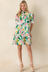 Prosperina Rayne Green & Pink Multi Floral Cotton Mini Dress