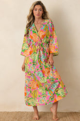 Paradisa Cabana Pink Multi Cotton Fish Print Caftan Dress