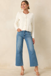 Prosperina Kennedy Ivory Cotton Button Front Cardigan