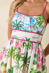 Paradisa Catalina Pink Muti Cotton Linen Poolside Print Midi Dress