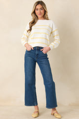 My Day Off Ivory & Yellow Cotton Stripe Sweater