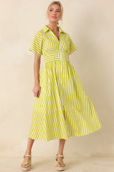 Put It in Motion Chartreuse Green Stripe Cotton Midi Dress