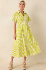 Put It in Motion Chartreuse Green Stripe Cotton Midi Dress