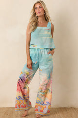 Paradisa Bahia Bay Blue Multi Cotton Reef Print Open Back Top