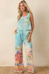 Paradisa Bahia Bay Blue Multi Cotton Reef Print Open Back Top