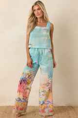 Paradisa Gulf Coast Blue Multi Cotton Reef Print Pants