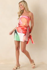 MINKPINK Zinnia Pink Multi Floral Tie Side Mini Dress