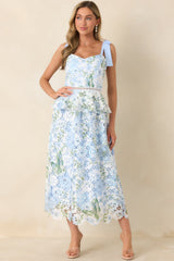 Remembering Spring Light Blue Lace Floral Midi Dress