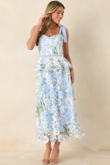 Remembering Spring Light Blue Lace Floral Midi Dress