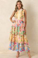 Just A Little Extra Yellow Multi Floral Tiered Midi Dress