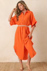 Paradisa St. Augustine Orange Cotton Belted Shirt Dress